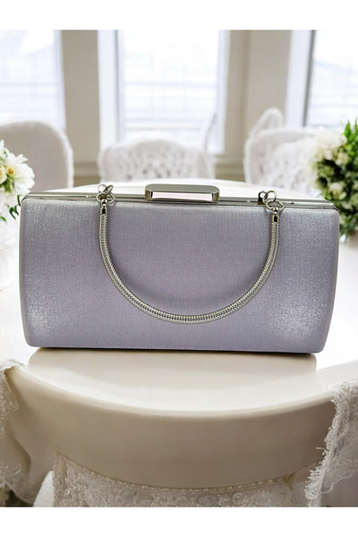 Biçanta Silver Gray Satin Evening Dress Bag, Elegance with Metal Handle