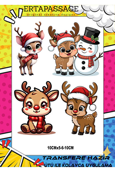 ErTaPassage Geyik Yılbaşı Noel Transfer Baskı – Ütüyle Yapışan – Tişört İçin ...