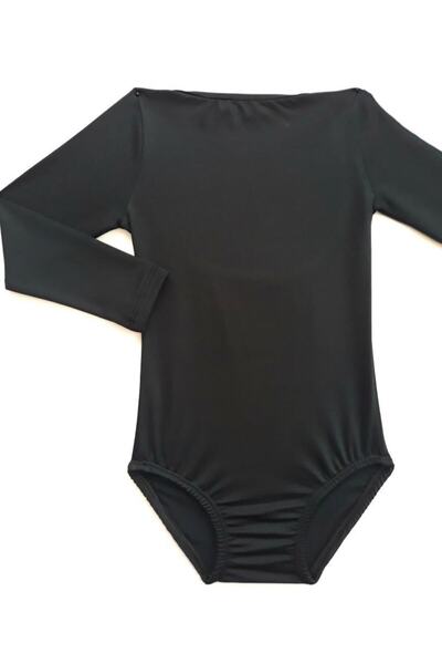 LULLY KİDS Kız Çocuk Siyah Bale Cimnastik Kapri Kol Antreman Mayosu