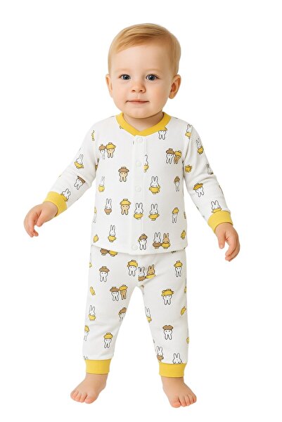 SeaBubbles Rabbit Patterned Baby Pajama Set with Snap Fasteners on the Front