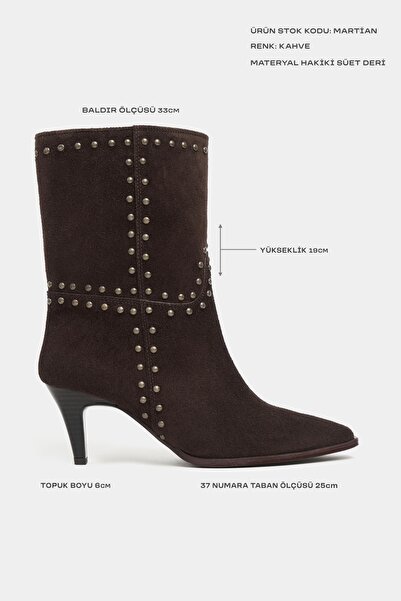 NİŞANTAŞI SHOES Martian Bitter Brown Genuine Suede Leather Heeled Pointed Toe Trock Women's Boots