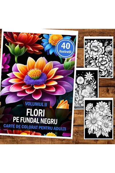 Legendary Gifts Carte de pictură, 40 de ilustrații, Flori pe fundal negru - V...