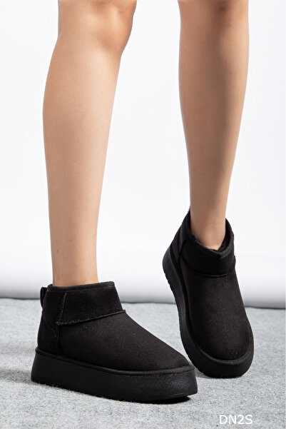 DN2S Kadın Süet Içi Kürklü Yünlü Kalın Tabanlı Yüksek Topuklu Kışlık Bilekte Bot GG2