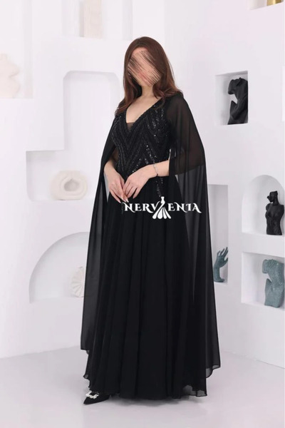 narvenia Long embroidered georgette evening dress