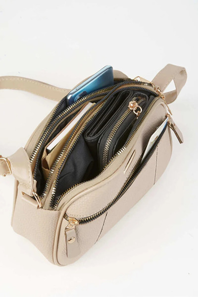 GOLDBAGS Kadın Sincap Açık Gri 4 Bölmeli Suni Deri Orta Boy Fermuar Kapama El Kol Ve Omuz Çantası