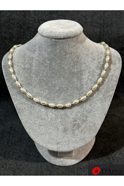 Darya قلادة DD545 الذهبية بخرز اللؤلؤ البيضاوي