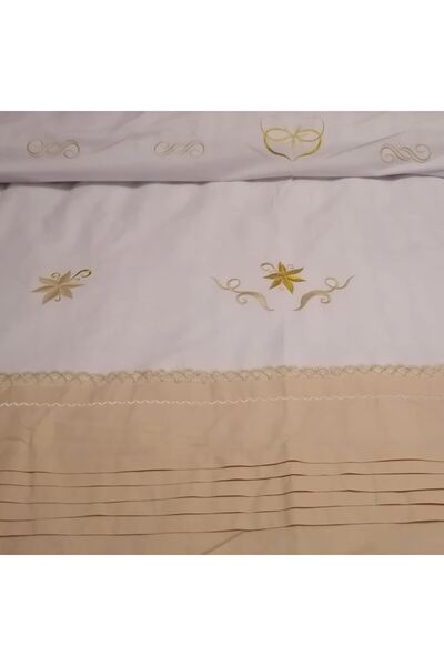 Casa Bucuriei Embroidered bed linen set Aura, 6 pcs, cream/white, 100% cotton, sheet 280x300 cm
