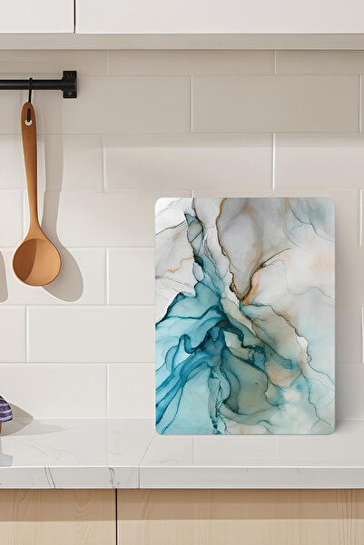 kutuTR لوح تقطيع من الزجاج المقسى بنمط الرخام الأزرق مقاس 21x30 سم طباعة بالأ...