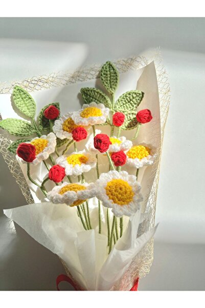 HENERA El Örgüsü Solmayan Papatya Buketi / Sevgililer Günü / Hediyelik /Doğum Günü/Öğretmenler Günü/Çiçek