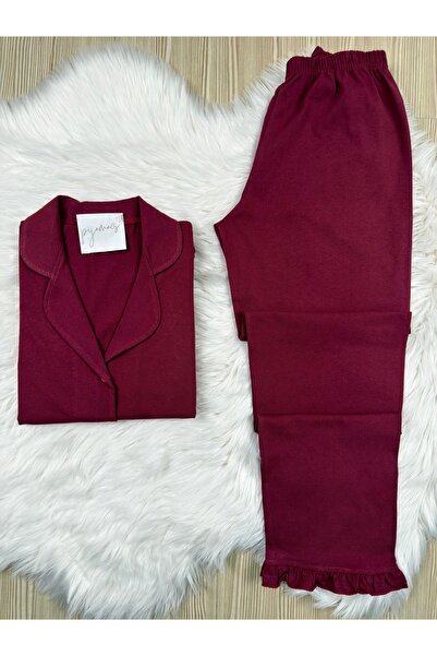 Pijamacs Set de pijamale cu mâneci lungi și nasturi în față, cu detaliu de vo...