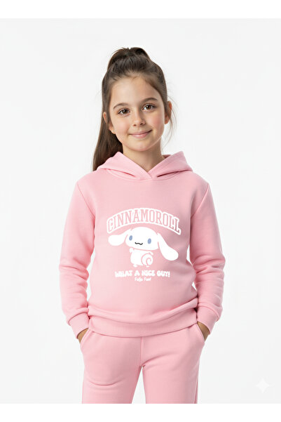 Let's Wear Cinnamoroll Printed premium kids' hooded sweatshirt and drawstring premium compact tracksuit set
