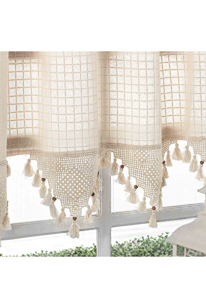 Buldan Tekstil Curtain, Buldan, cotton and linen, embroidered, with tassels, Monika