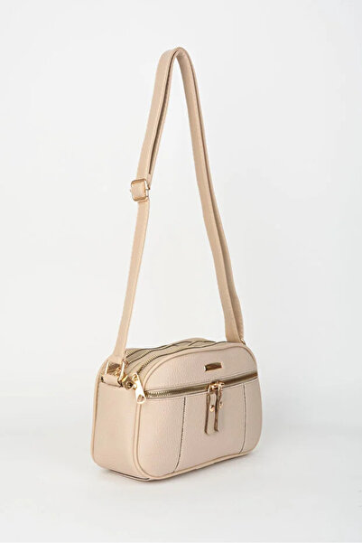 GOLDBAGS Kadın Sincap Açık Gri 4 Bölmeli Suni Deri Orta Boy Fermuar Kapama El Kol Ve Omuz Çantası