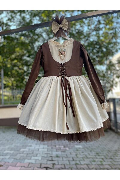 sarena Premium Collection Lace-Up Special Design Brown Children's Dress