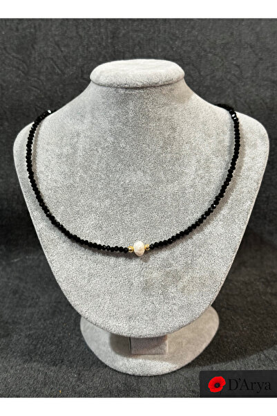 Darya Dd551 Black Crystal Pearl Detailed Necklace