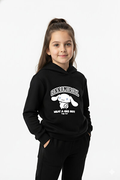 Let's Wear Cinnamoroll Printed Premium Children's Hooded Premium Compact Sweatshirt Tracksuit with Pockets and Drawstrings