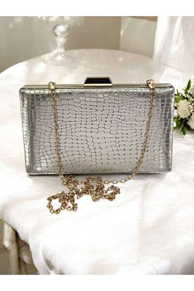 Biçanta Gold Imported Crocodile Laser Glitter Pattern Evening Dress Bag
