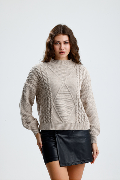 Sempre guler rotund Pulover tricotat cu modele tricotate