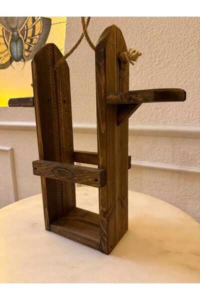 The N Wood Rustik Halatlı Ahşap Şişelik - Ceviz Renk