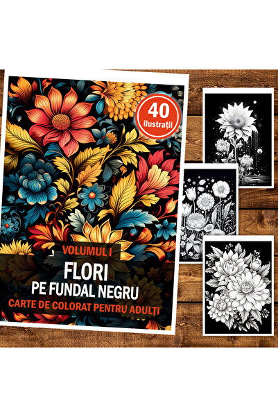 Legendary Gifts Carte de pictură, 40 de ilustrații, Flori pe fundal negru - V...