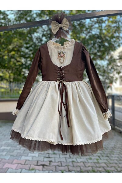 sarena Premium Collection Lace-Up Special Design Brown Children's Dress