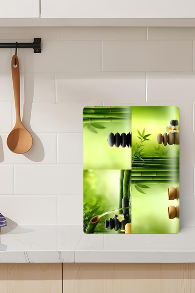 kutuTR لوح تقطيع من الزجاج المقسى بتصميم زن والخيزران مقاس 21×30 سم مع طباعة ...