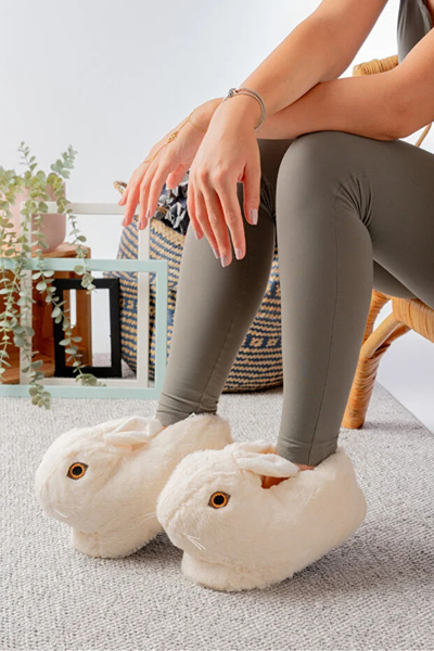 esil shoes ESİL Tavşan Model Kaymaz Taban Rahat Ve Konforlu Kışlık Kadın Panduf