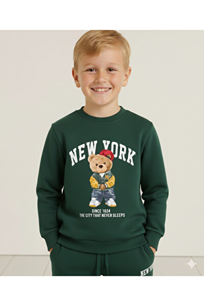 LİTTLE TORTOİSE Boy's Long Sleeve 3 Thread Fleece-Lined Winter Sweatshirt / Tracksuit Set