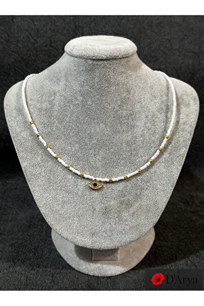 Darya Dd557 White Beaded Gold Eye Necklace