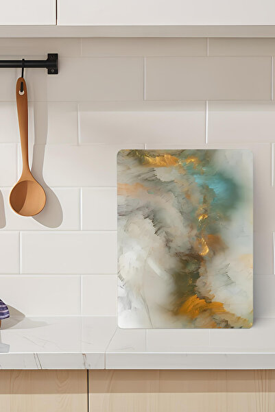 kutuTR لوح تقطيع من الزجاج المقسى ذو ملمس تجريدي وألوان باستيل مقاس 21 × 30 س...