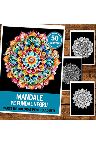 Legendary Gifts Книга за рисуване, 50 илюстрации, Мандали с черен фон