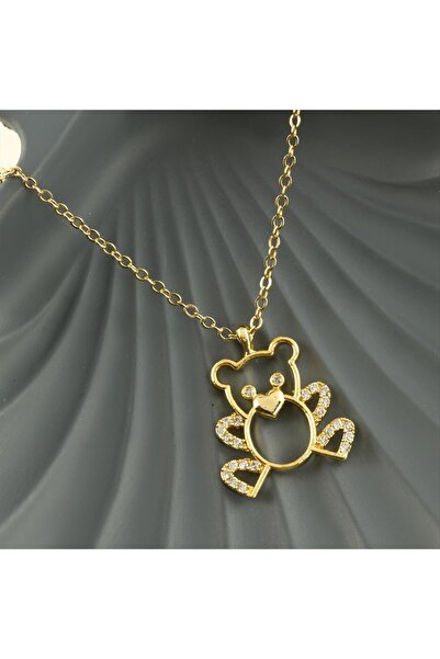 Generic Brand Mtxdpn Teddy Bear Zircon Stone Trend (160007) Necklace-Silver C...