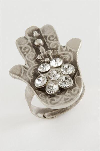 nolva خاتم MTXDPN Ftma Ana Eli مصنوع من المعدن المطرز بالأحجار العثمانية (142409) - لون فضي