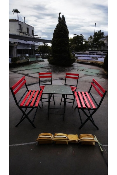 Modern Style Home Modern 2-2-1-1 Balkon Bahçe Mutfak Bistro Set Katlanır Masa-sandalye 6 kişilik