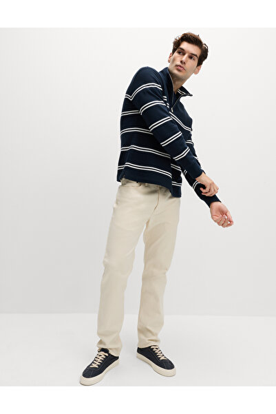 Marks & Spencer Pamuklu Çizgili Yarım Fermuarlı Sweatshirt