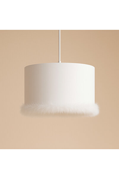 SefDen Lazer Kesim Atölyesi Beyaz Kumaş Silindir Avize – Beyaz Tüy Detaylı, El Yapımı Bebek ve Çocuk Odası Tavan Aydınlatması