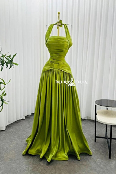 narvenia Lux Olive Draped Shantung Dress