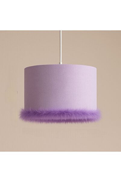 SefDen Lazer Kesim Atölyesi Lila Kumaş Silindir Avize – Mor Tüy Detaylı, El Yapımı Bebek ve Çocuk Odası Tavan Aydınlatması