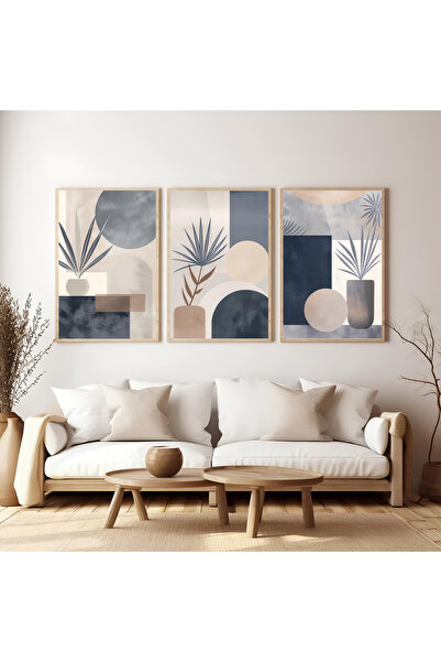 ARTCASTLE 3'lü Tablo Seti Ahşap Çerçeveli Tablo Mavi HUZUR