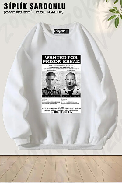 ZOKAWEAR Unisex Loose Fit Prison Break Printed Design Oversized Crew Neck Swe...