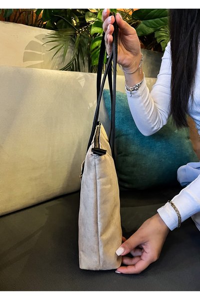 SANTA FLEX Suede Mink Striped Shopper Shoulder Bag