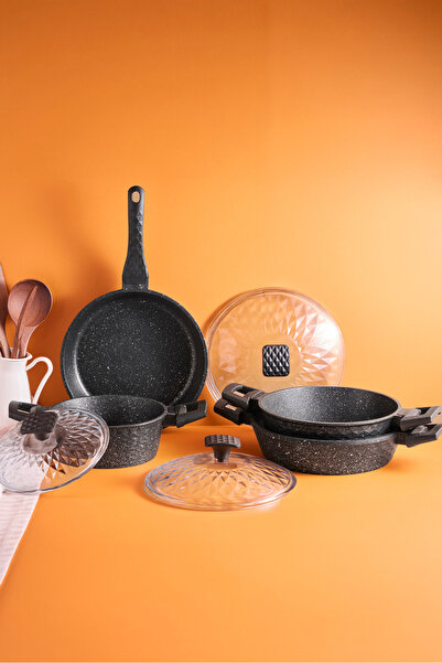 Perotti Progranito Diamond Cast Glass Lid 7 Piece Cookware Set 20-24-26 cm