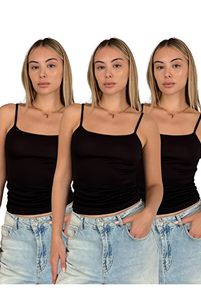 RDK Giyim Women's Thin Strap Tank Top 3-Piece Set - Black