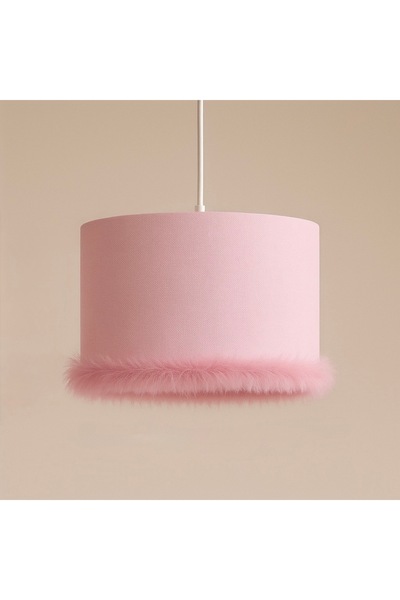 SefDen Lazer Kesim Atölyesi Pembe Kumaş Silindir Avize – Pembe Tüy Detaylı, E...