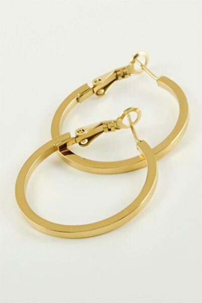 Seçkin Trend Mtxdpn Crushed Ring Luxury Steel Earrings (150139) 2.5 Cm-Yellow