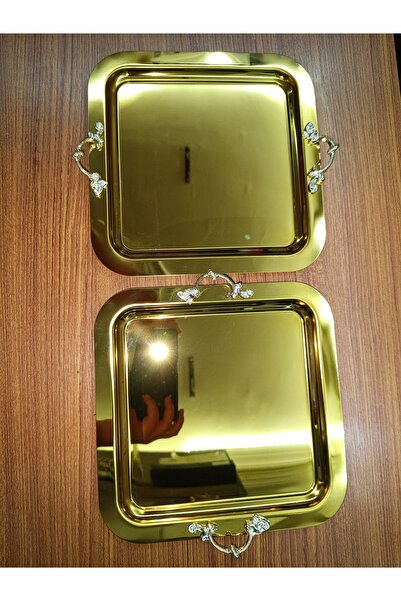 DEKOR ZÜCCACİYE HOME 2-Piece Gold Handle Presentation Tray