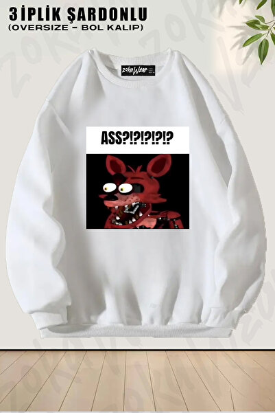 ZOKAWEAR Unisex Loose Fit Fnaf Foxy Ass?!?!?!?!? Φούτερ Meme με τύπωμα Design...