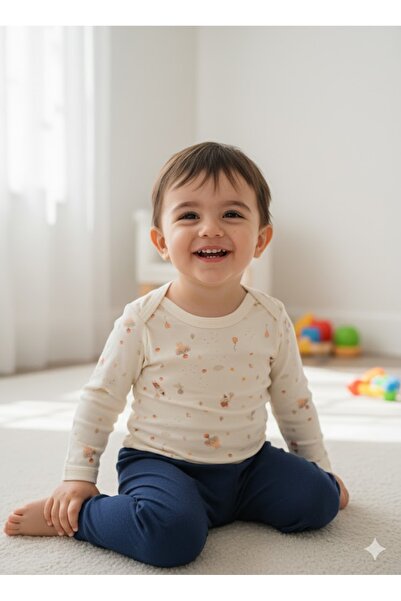 Şimo Butik Girl Boy Child Baby Long Sleeve Snap Fastener Bodysuit-Badi 100% O...