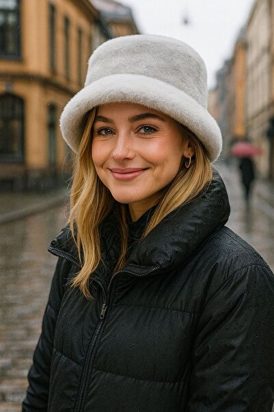 BALIENTE Γκρι μαλακό βελούδινο γυναικείο καπέλο με υφή