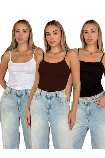 RDK Giyim Γυναικείο Σετ Αθλητικών Φανελών με Λεπτές Τιράντες 3 τεμαχίων - Λευ...